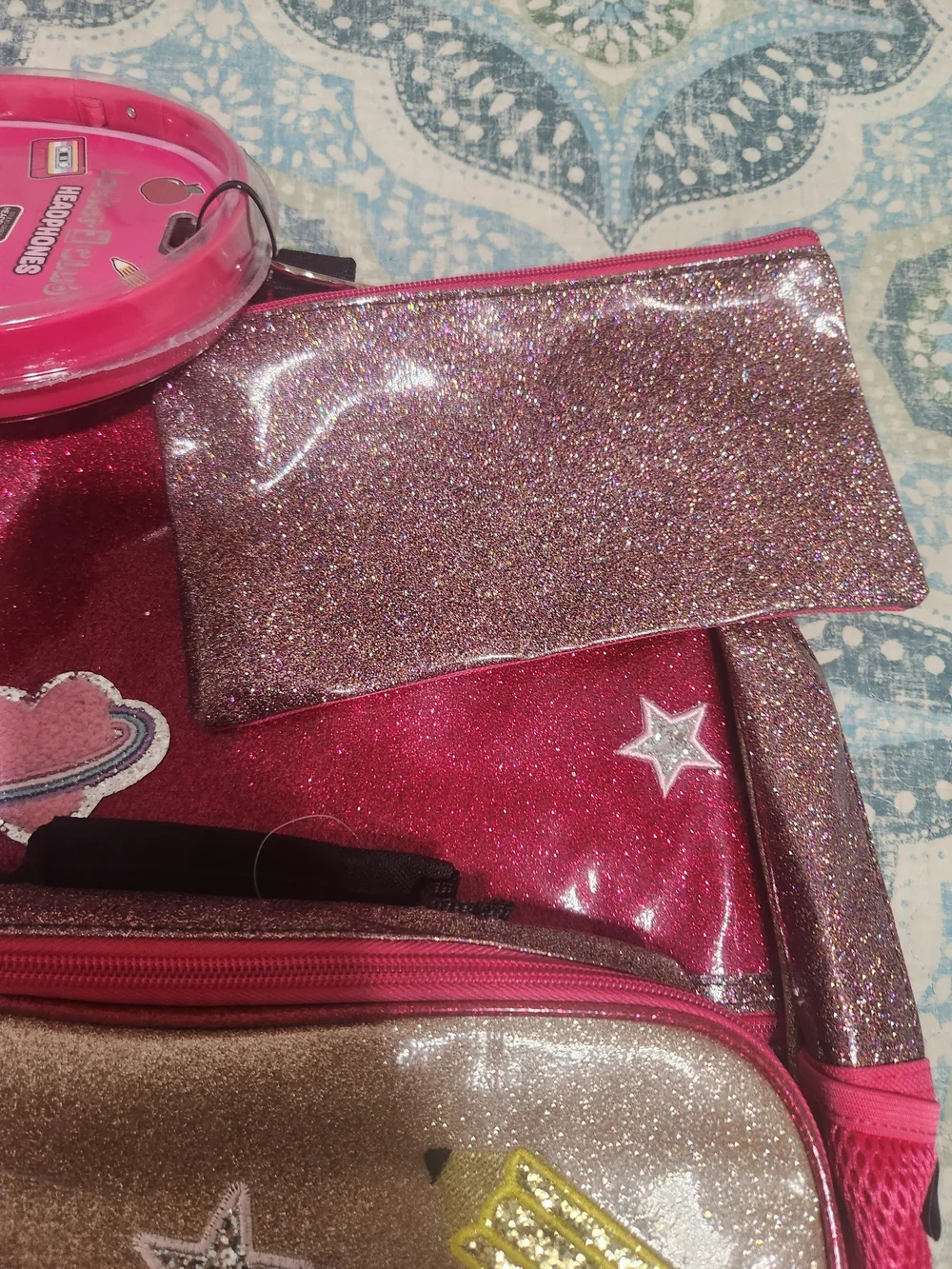 Pink Glitter Kids Backpack and Accessories Set